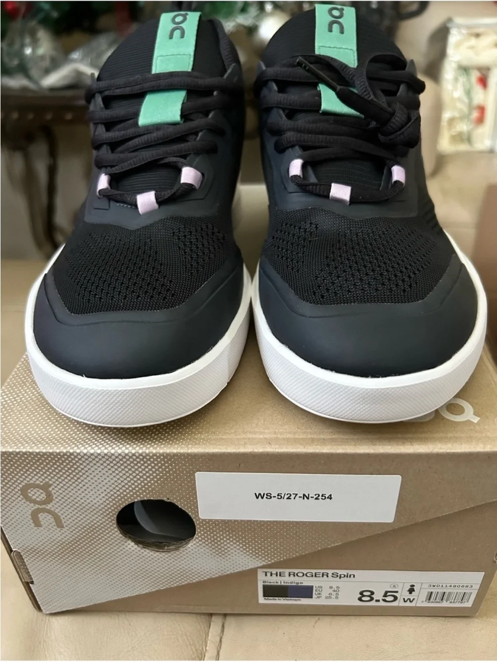 On Running The Roger Spin Black Athletic Shoes with Green, Yellow, Blue, Accents